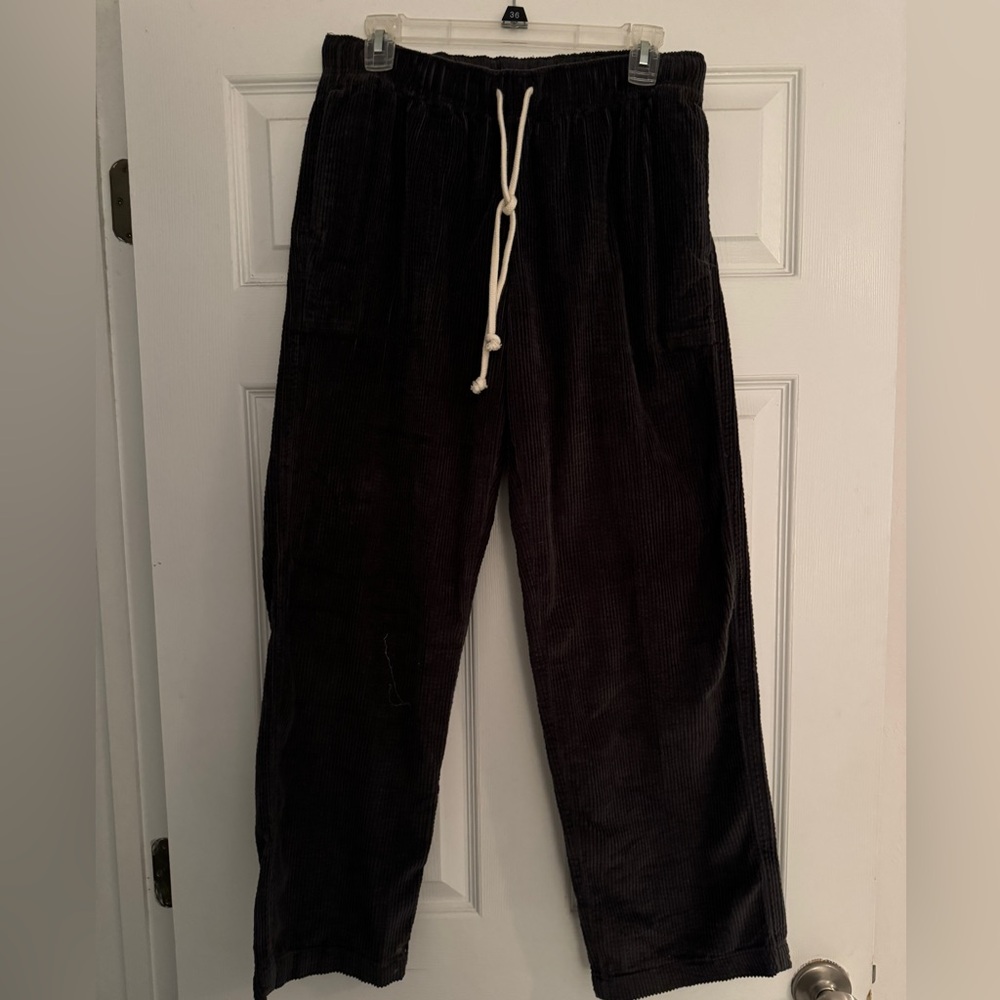 Aerie courdroy dark gray pants tie waste